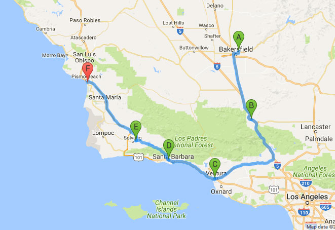 Bakersfield to grover beach via gorman and castaic route jpg