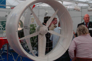 Enflo diffuser augmented turbine at the husum wind exhibition in 2005.