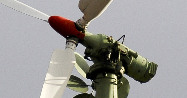 Detail of Figure 3-8. Allgaier. Three-blade downwind 11.3-meter (37-foot) rotor with fantail developed by Urich HÃ¼tter in the early 1950s. This detail is only available with ereaders capable of viewing all the pixels in an image in the digital version of Wind Energy for the Rest of Us..