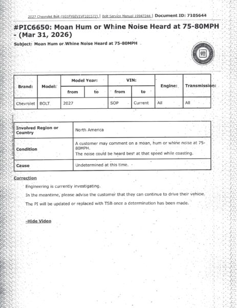 Gm moan hum or whine 2027 bolt
