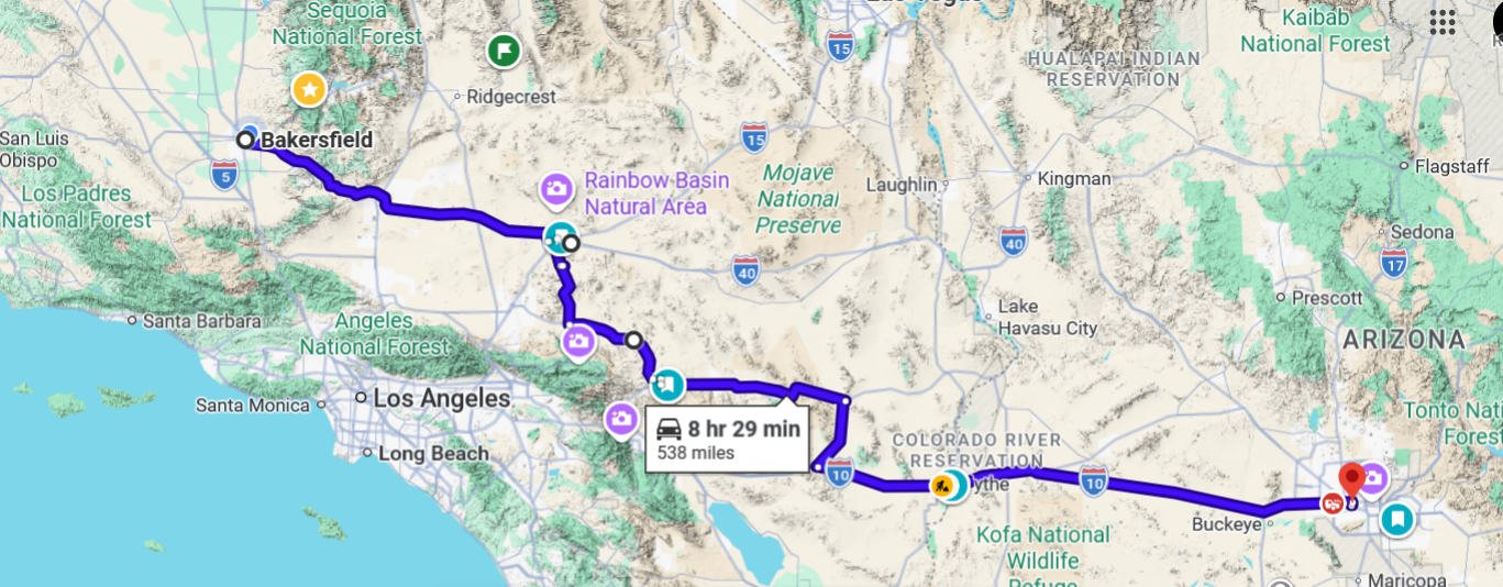 Bakersfield to phoenix